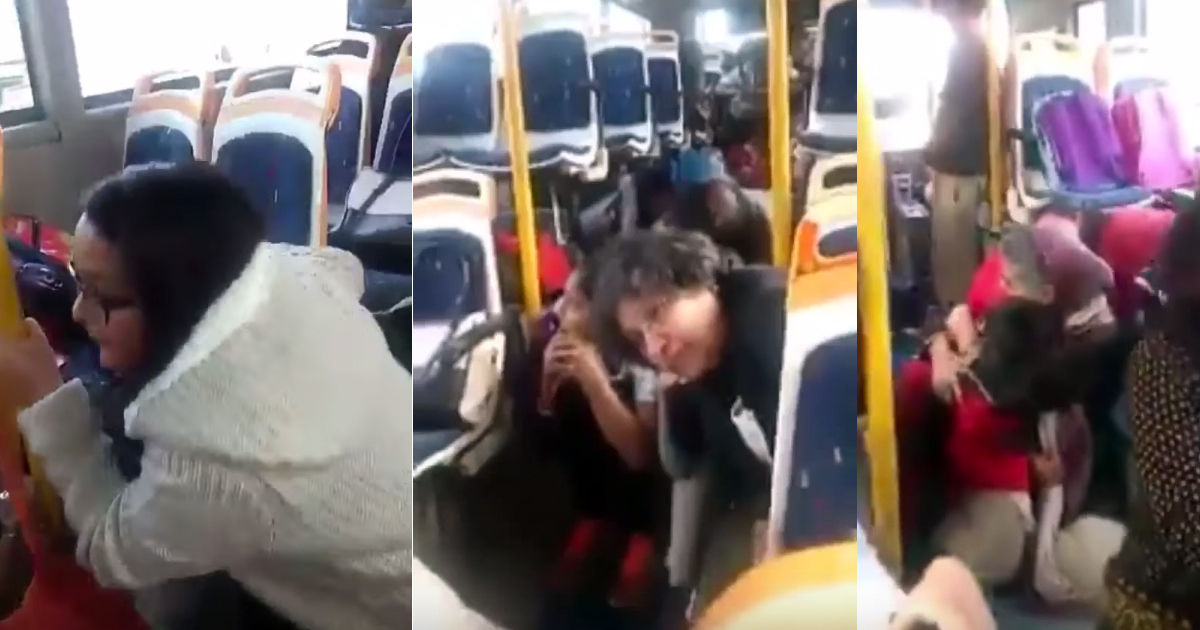 Staff and students of Gurugram's GS Goenka World School take cover as protestors pelt stones at their bus. (Credit: YouTube) Staff and students of Gurugram's GS Goenka World School take cover as protestors pelt stones at their bus. (Credit: YouTube)