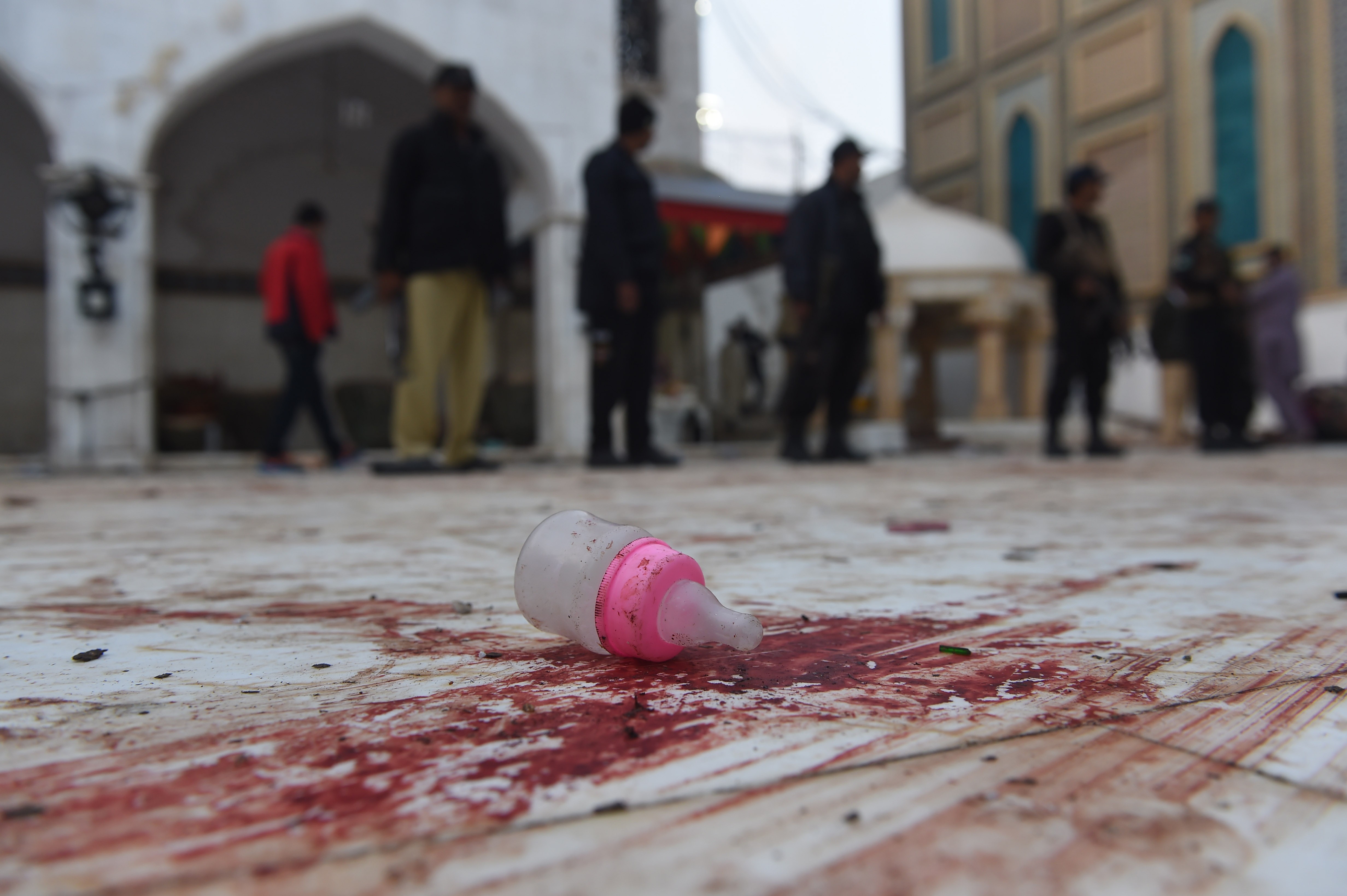 A baby feeder lies on the blood-stained floor at the 13th century Muslim Sufi shrine of Lal Shahbaz Qalandar a day after a bomb attack in the town of Sehwan in Sindh province, some 200 kilometres northeast of the provincial capital Karachi, on February 17, 2017. Image: AFP A baby feeder lies on the blood-stained floor at the 13th century Muslim Sufi shrine of Lal Shahbaz Qalandar a day after a bomb attack in the town of Sehwan in Sindh province, some 200 kilometres northeast of the provincial capital Karachi, on February 17, 2017. Image: AFP