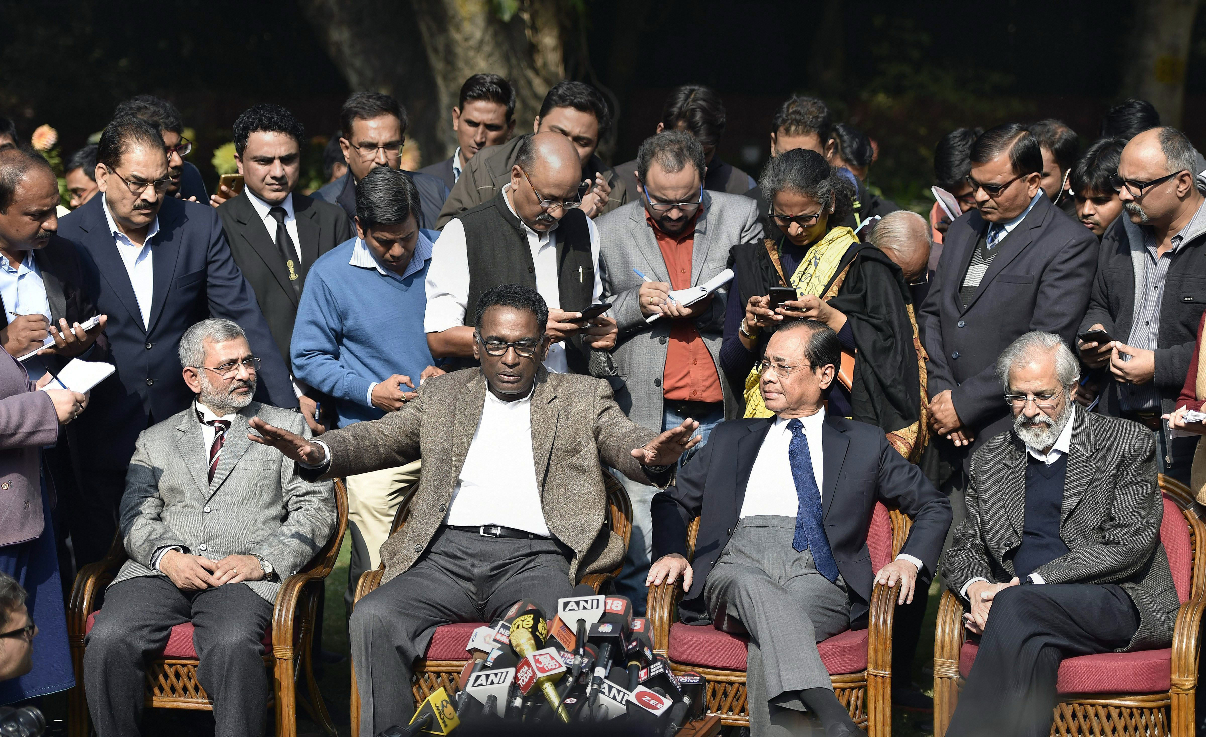 The press conference of the four Supreme Court judges on January 12. Photo: IANS The press conference of the four Supreme Court judges on January 12. Photo: IANS